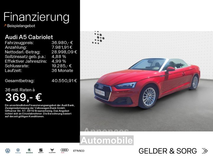 Audi A5 Cabriolet 40 TFSI qu S-tronic*RFK*HuD*Navi - 1