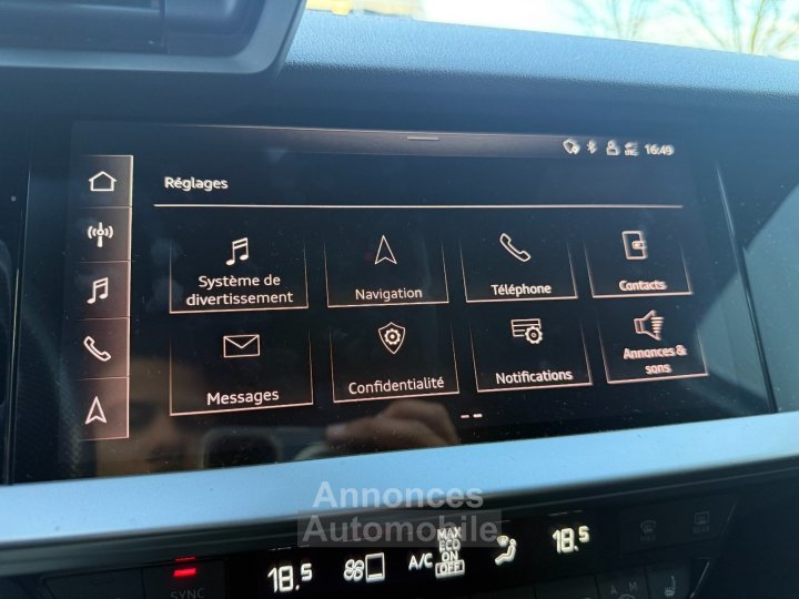 Audi A3 Limousine 15 TFSI 150 CV Mild Hybrid S Tronic7 S Line - Entretien Complet - Régulateur / Caméra de Recul /Sièges Chauff - - 35